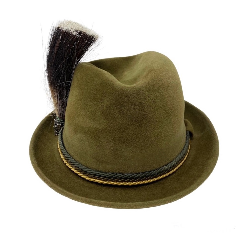 Vintage Fleetwood Alpine Trachten Hat Mens Green Felted Oktoberfest German 6 7/8